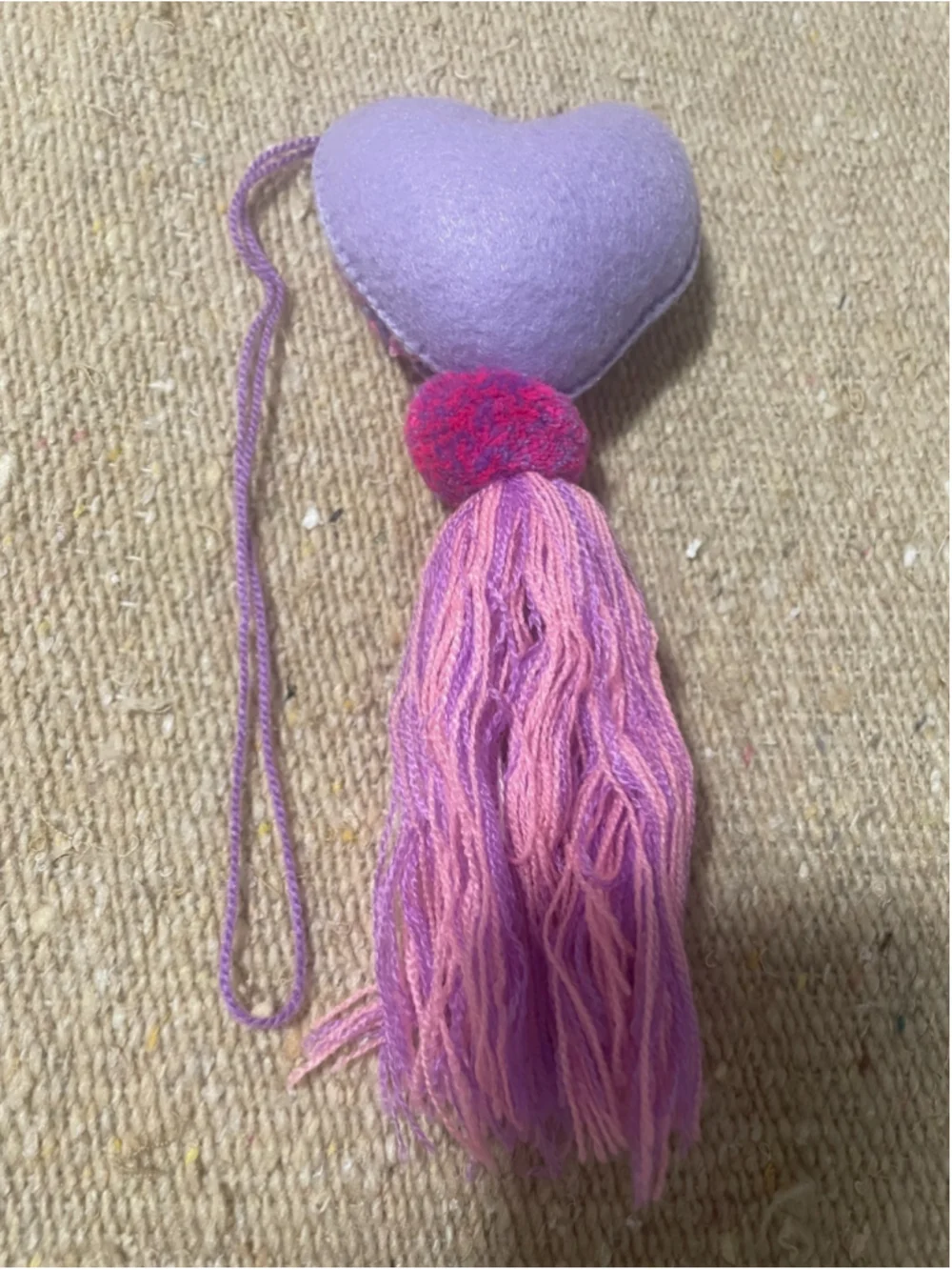 Mexican Handmade Embroidered Heart Tassel Ornament Pink Purple